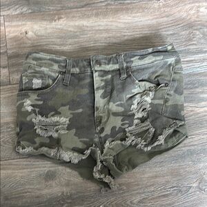 Mossimo Supply Co. Green Jean Shorts Camouflage Distressed